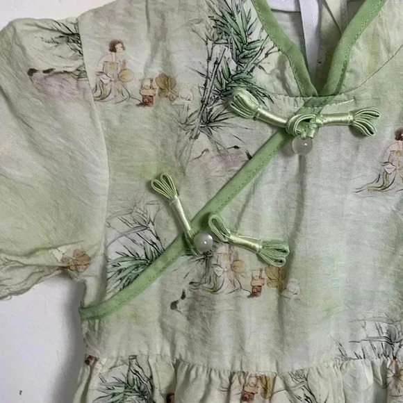 Handmade 100% silk dress, Eastern vibe,  light mint green - Picture 4 of 9